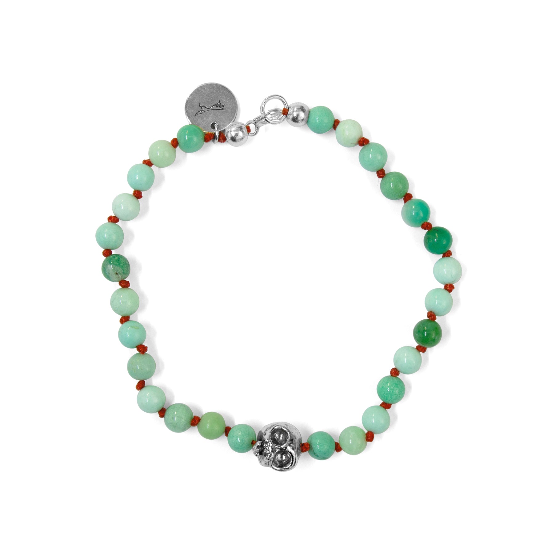 Chrysoprase and silver skull bracelet