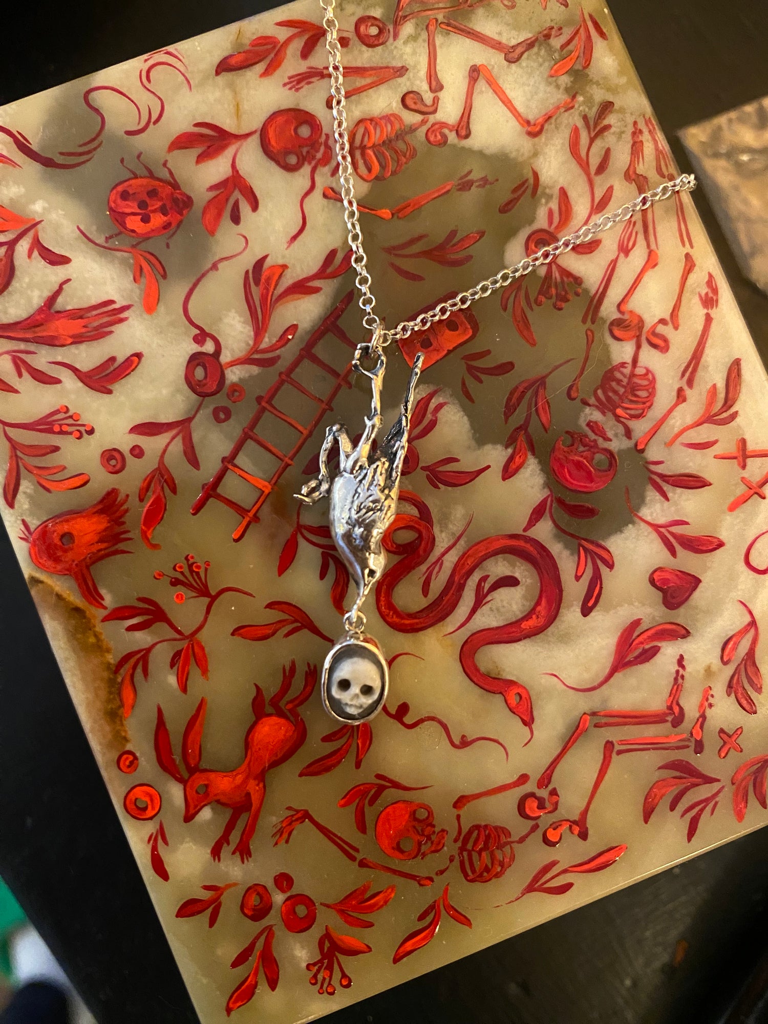 Bird + Skull Cameo Necklace