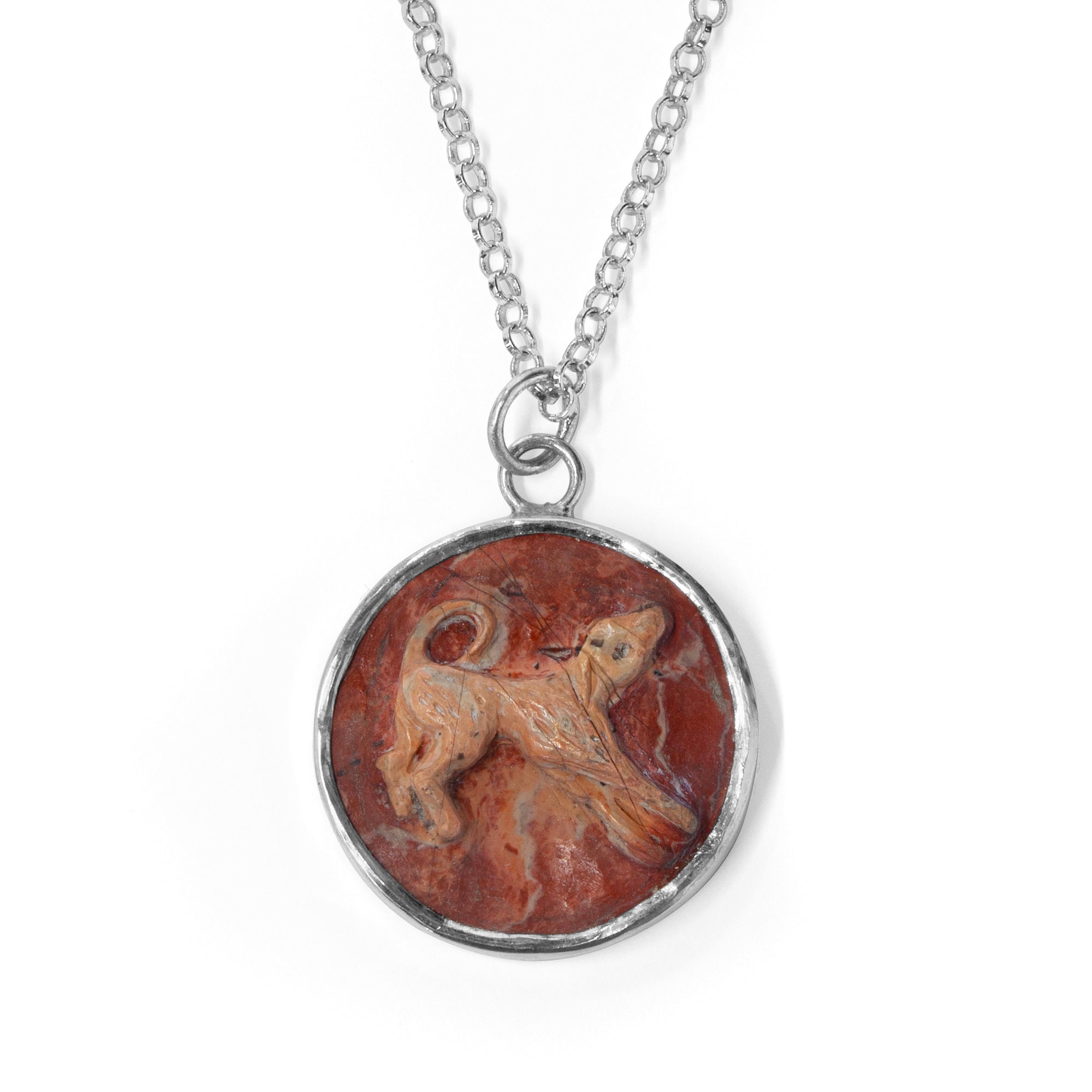 Blush-red jasper dog cameo necklace